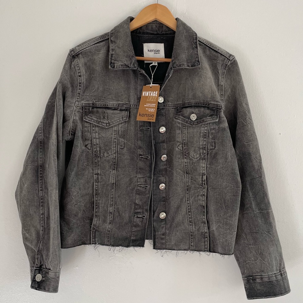 Brand New With Tags Dark Grey Black Jean Jacket size Medium, Kensie Jeans